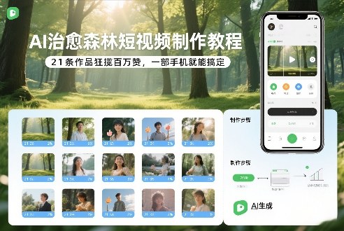 AI治愈森林短视频制作教程，21条作品狂揽百万赞，一部手机就能搞定-鼎铸网