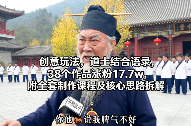 创意玩法，道士结合语录，38个作品涨粉17.7w，附全套制作课程及核心思路拆解-鼎铸网