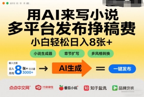 用AI来写小说，多平台发布挣稿费，小白轻松日入8张+，长期稳定项目-鼎铸网