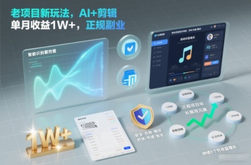 老项目新玩法，AI+剪辑，单月收益1W+，正规副业-鼎铸网