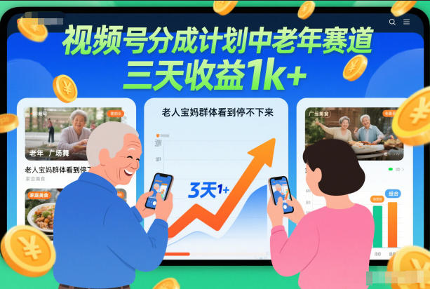 视频号分成计划中老年赛道，三天收益1k+，老人宝妈群体看到停不下来-鼎铸网