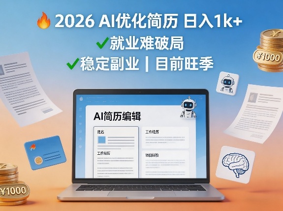 2026用AI优化简历日入1k+就业难，目前旺季，稳定副业-鼎铸网