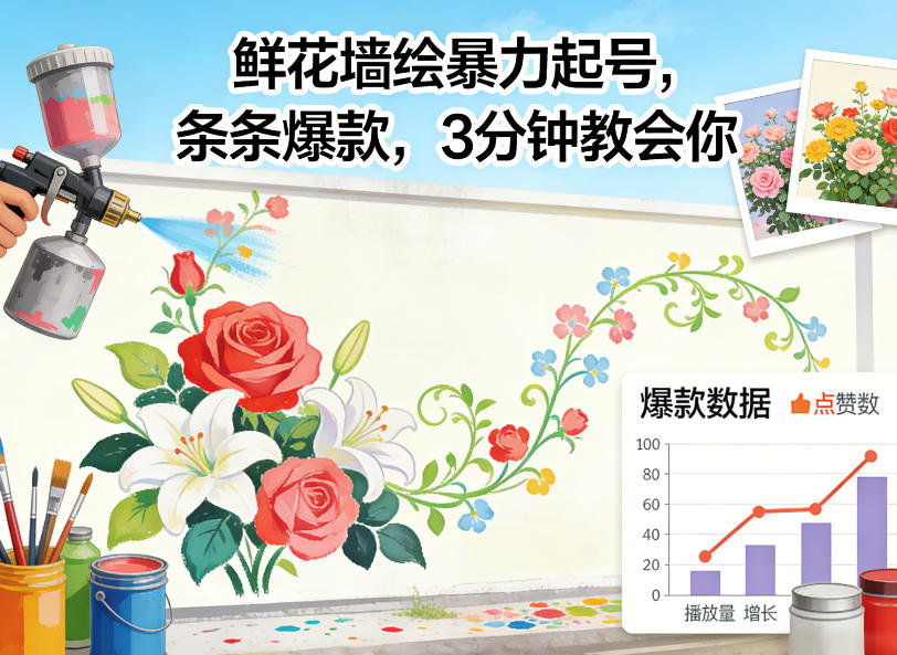 鲜花墙绘暴力起号，条条爆款，3分钟教会你-鼎铸网