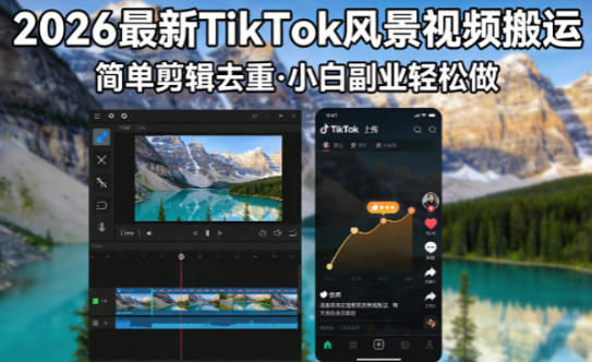 2026最新TikTok风景视频搬运简单剪辑去重，小白副业月入8k-鼎铸网