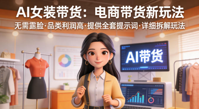 aie5a5b3e8a385e5b8a6e8b4a7efbc8ce794b5e59586e5b8a6e8b4a7e696b0e78ea9e6b395efbc8ce697a0e99c80e99cb2e884b8efbc8ce59381e7b1bbe588a9e6b6a6_69d5b412b7782.jpeg AI女装带货,电商带货新玩法,无需露脸,品类利润高,提供全套提示词,详细拆解玩法