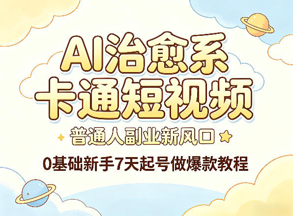 AI治愈系卡通短视频，普通人副业新风口，0基础新手7天起号做爆款教程-鼎铸网