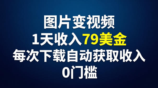 图片变视频，1天收入79美刀，每次下载自动获取收入，0门槛-鼎铸网
