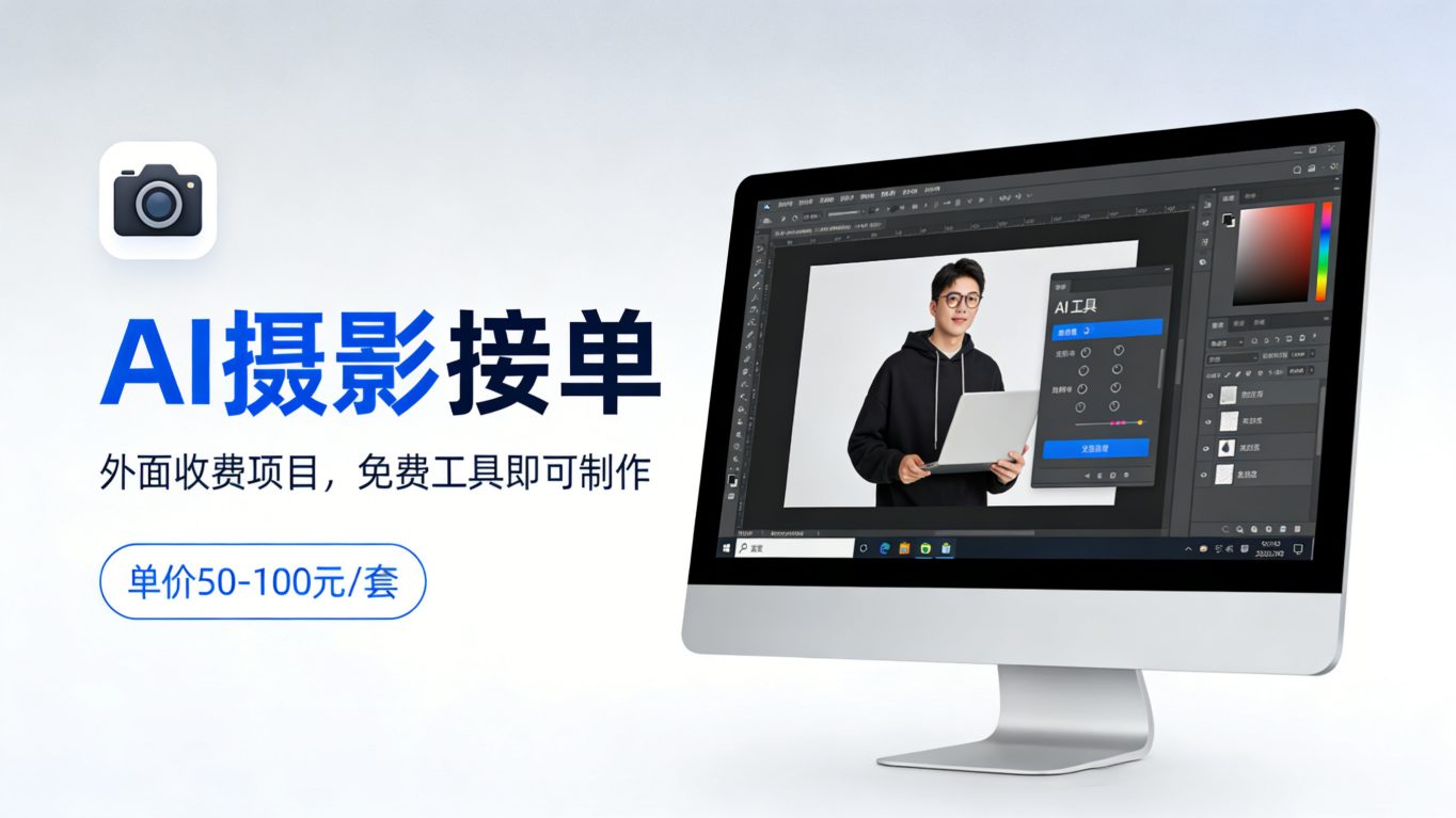 外面收费项目，AI摄影接单，免费工具就可以做，单价50-100一套-鼎铸网