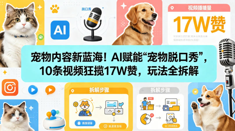 宠物内容新蓝海！AI赋能“宠物脱口秀”，10条视频狂揽17W赞，玩法全拆解-鼎铸网