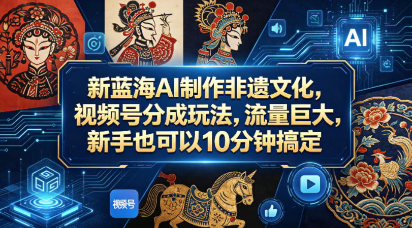 新蓝海AI制作非遗文化，视频号分成玩法，流量巨大，新手也可以10分钟搞定-鼎铸网