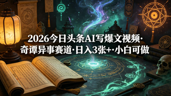 2026今日头条AI写爆文视频，奇谭异事赛道，日入3张+，小白可做-鼎铸网