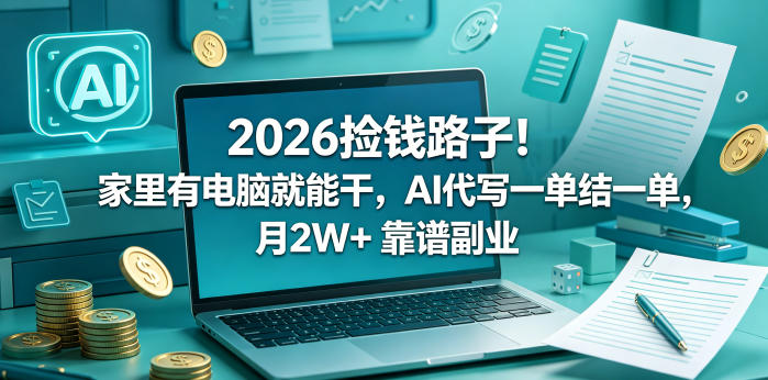 2026捡钱路子！家里有电脑就能干，AI代写一单结一单，月2W+ 靠谱副业-鼎铸网