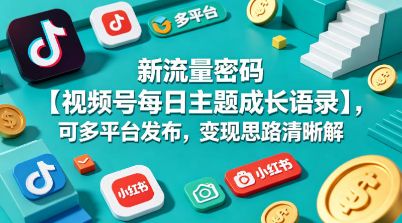 新流量密码【视频号每日主题成长语录】，可多平台发布，变现思路清晰-鼎铸网