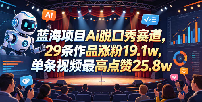 蓝海项目Ai脱口秀赛道，29条作品涨粉19.1w，单条视频最高点赞25.8w【详细教学】-鼎铸网