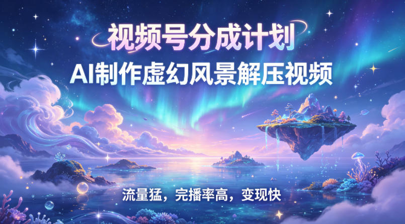 视频号分成计划【AI制作虚幻风景解压视频】流量猛，完播率高，变现快-鼎铸网