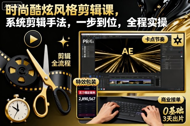 时尚酷炫风格剪辑课，系统剪辑手法，一步到位，全程实操-鼎铸网