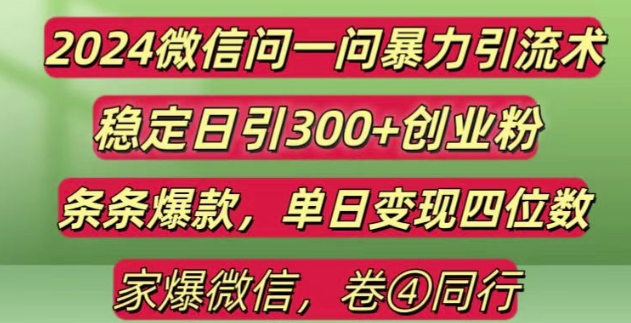 2024最新微信问一问暴力引流300+创业粉,条条爆款单日变现四位数【揭秘】-鼎铸网