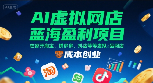 AI虚拟网店蓝海盈利项目，在家开淘宝、拼多多、抖店等虚拟品网店，零成本创业-鼎铸网