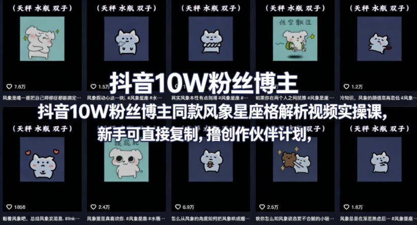 抖音10W粉丝博主同款星座性格解析视频实操课，新手可直接复制，撸创作伙伴计划，分成计划等-鼎铸网