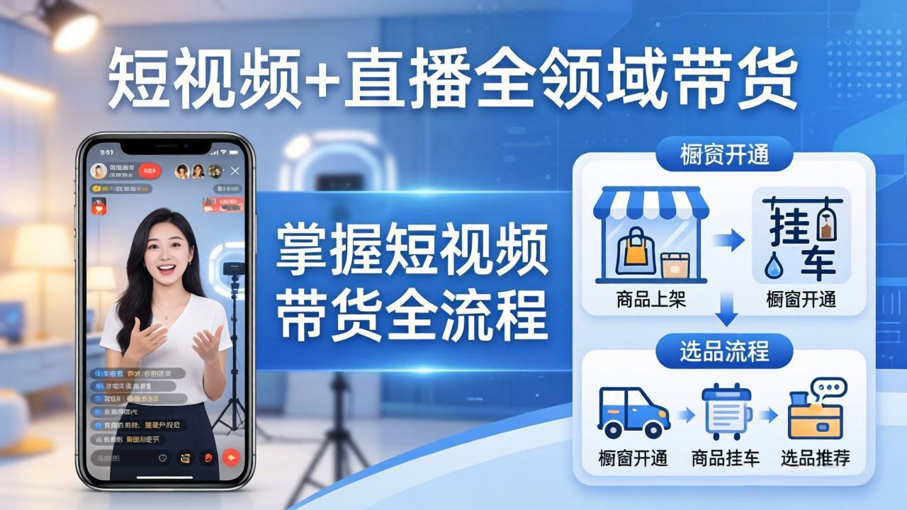 0137dbcb18415b4855baf67319a2c3f0.jpeg 短视频+直播全领域带货-更新:掌握橱窗开通、挂车、选品、爆款文案改编等短视频带货全流程