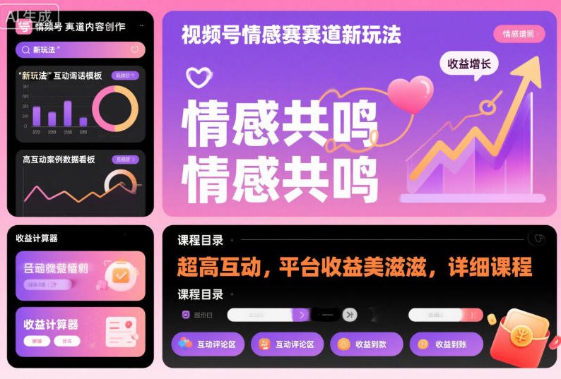 视频号情感赛道新玩法，超高互动，平台收益美滋滋，详细课程-鼎铸网