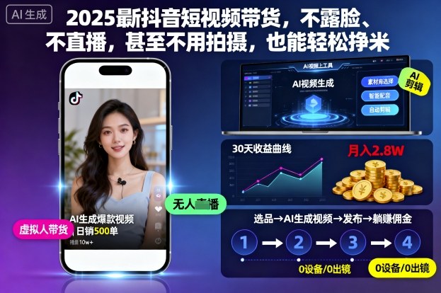 2025最新抖音短视频带货，不露脸、不直播，甚至不用拍摄，也能轻松挣米-鼎铸网