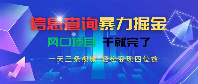 信息查询暴力掘金，一天三条视频 轻松变现四位数，风口项目干就完了-鼎铸网