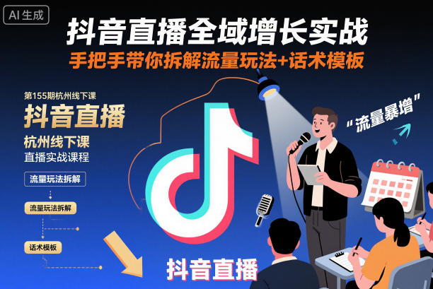 抖音直播全域增长实战第155期杭州线下课，手把手带你拆解流量玩法+话术模板-鼎铸网