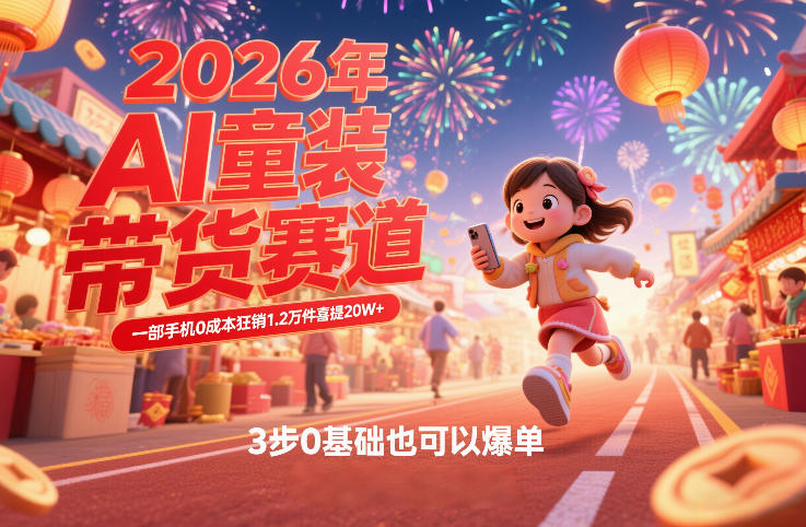 05f97436421292be1ff5b8e9a03d236b.jpeg AI童装新春带货赛道,一部手机0成本狂销1.2万件喜提20W+,3步0基础也可以爆单