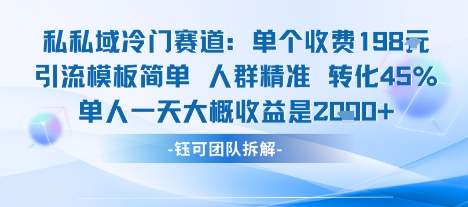 私域冷门赛道单个收费198米引流模板简单人群精准 45%的转化率单人一天大概收益多张-鼎铸网