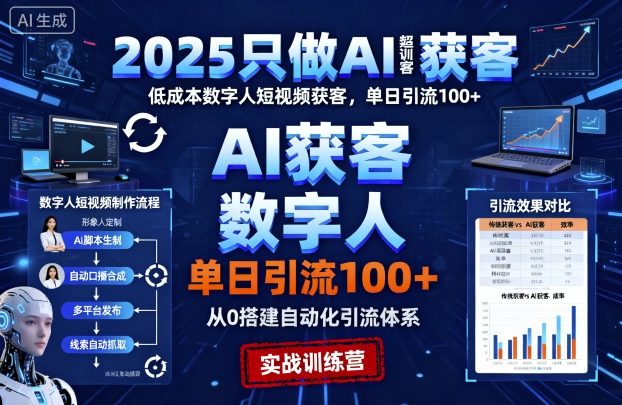 2025只做AI获客，AI超级获客实训营，低成本数字人短视频获客，单日引流100+-鼎铸网