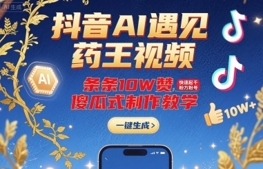 抖音AI遇见药王视频，条条10W赞，快速起千粉万粉号，傻瓜式制作教学-鼎铸网