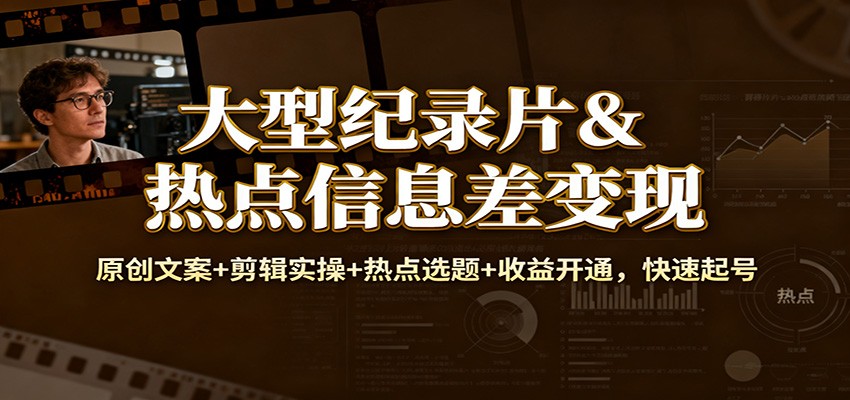大型纪录片&热点信息差变现：原创文案+剪辑实操+热点选题+收益开通，快速起号-鼎铸网