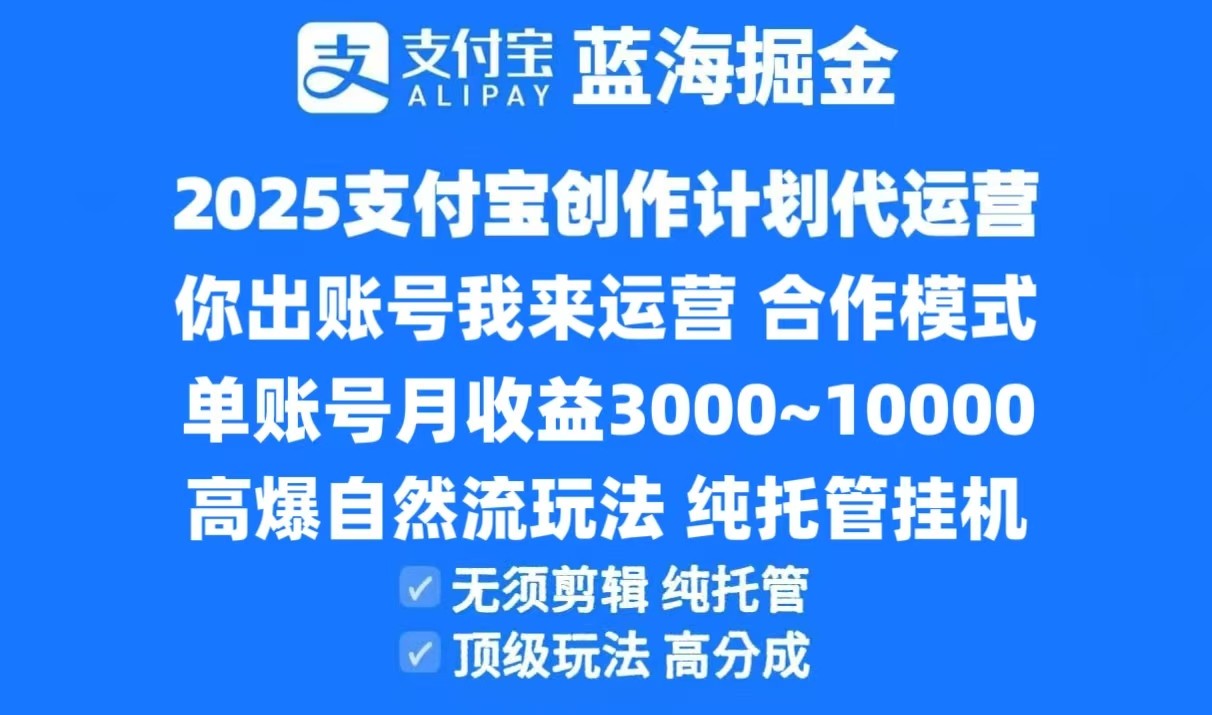 2025支付宝创作分成计划代运营，高爆自然流玩法，纯挂机高分成，合作共赢模式！-鼎铸网