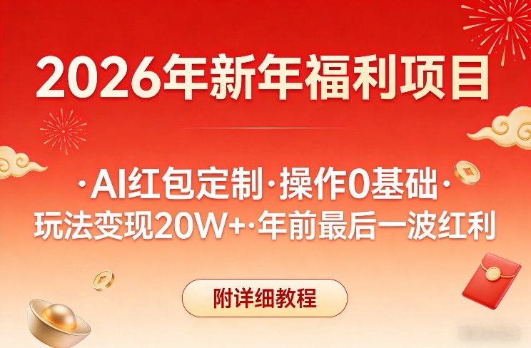新年福利项目，AI红包定制，操作0基础，玩法变现20W+年前最后一波红利，附详细教程-鼎铸网