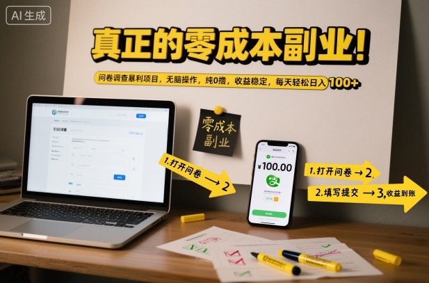 真正的零成本副业！问卷调查暴利项目，无脑操作，纯0撸，收益稳定，每天轻松日入100+【揭秘】-鼎铸网
