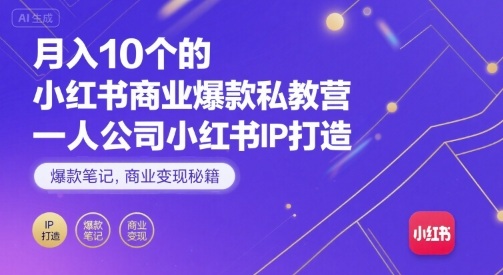 月入10个的小红书商业爆款私教营，一人公司小红书IP打造，爆款笔记，商业变现秘籍-鼎铸网