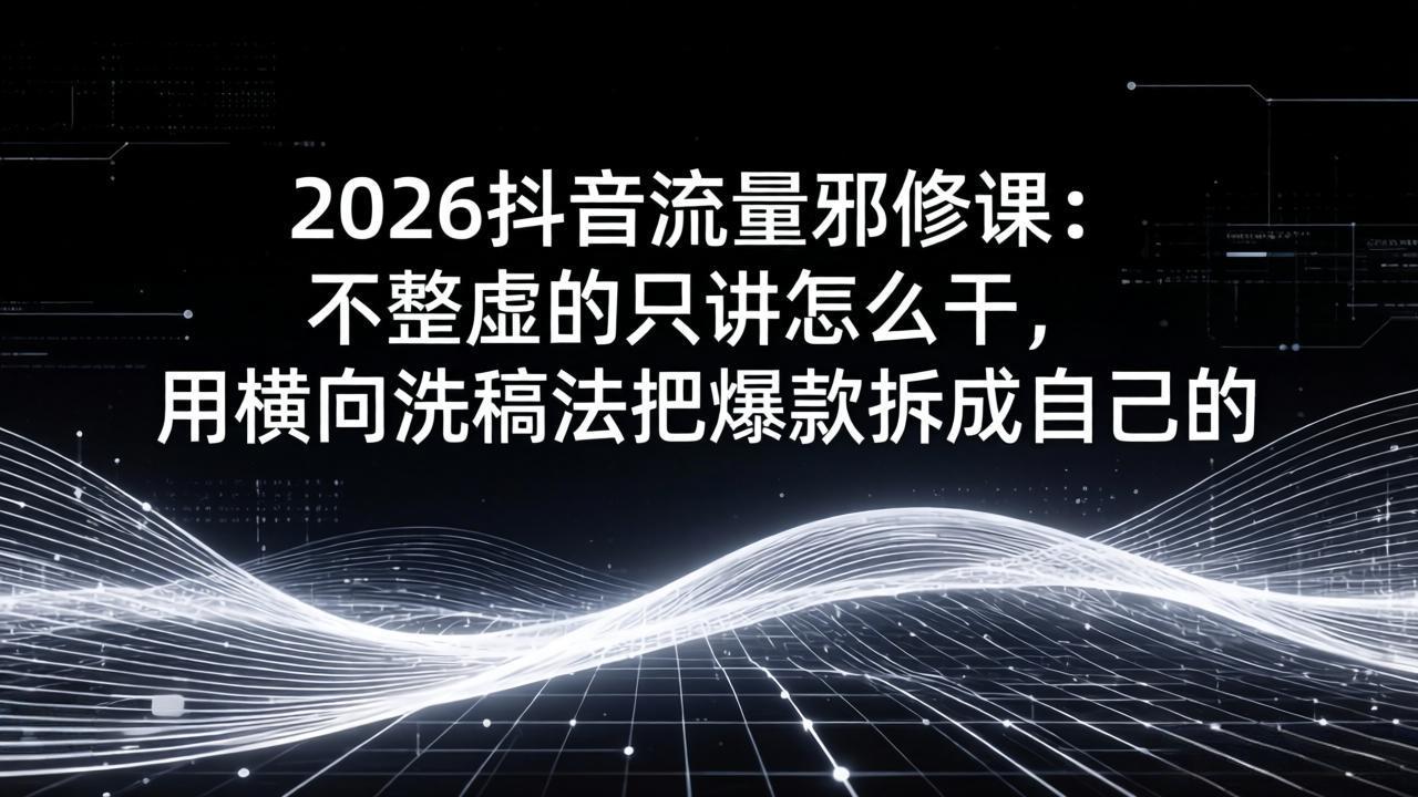2026抖音流量邪修课：不整虚的只讲怎么干，用横向洗稿法把爆款拆成自己的-鼎铸网