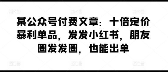 某公众号付费文章：十倍定价暴利单品，发发小红书，朋友圈发发圈，也能出单-鼎铸网