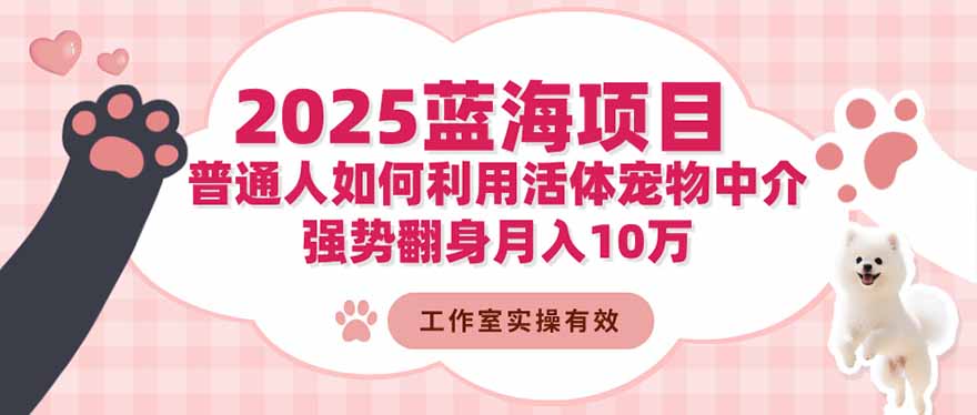 2025蓝海项目：普通人如何利用活体宠物中介，强势翻身月入10万-鼎铸网