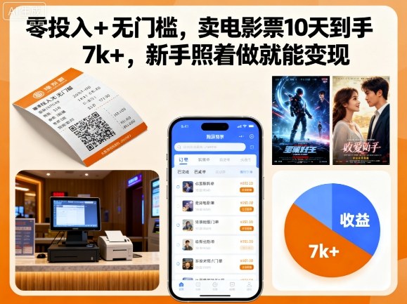 零投入+无门槛，卖电影票10天到手7k+，新手照着做就能变现【揭秘】-鼎铸网