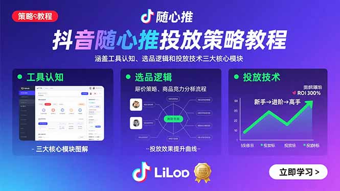 抖音随心推投放策略教程：涵盖工具认知、选品逻辑和投放技术三大核心模块-鼎铸网