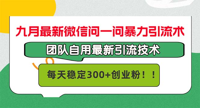 九月最新微信问一问暴力引流术，团队自用引流术，每天稳定300+创...-鼎铸网