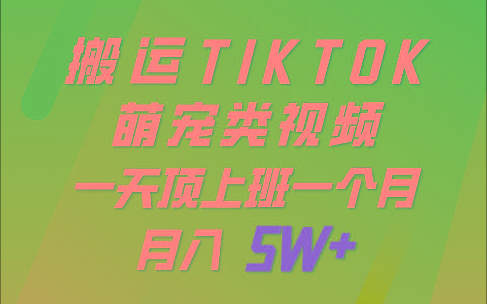 一键搬运TIKTOK萌宠类视频，一部手机即可操作，所有平台均可发布 轻松月入5W+-鼎铸网