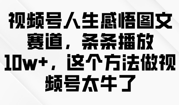 视频号人生感悟图文赛道，条条播放10w+，这个方法做视频号太牛了-鼎铸网