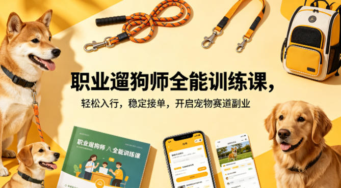 职业遛狗师全能训练课，轻松入行，稳定接单，开启宠物赛道副业-鼎铸网