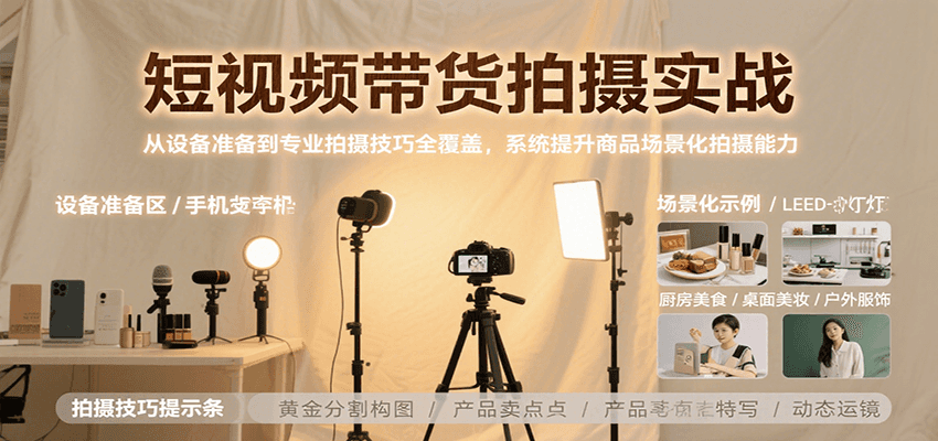 短视频带货拍摄实战，从设备准备到专业拍摄技巧全覆盖，系统提升商品场景化拍摄能力-鼎铸网