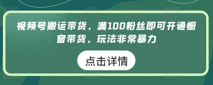 视频号搬运带货，满100粉丝即可开通橱窗带货，玩法非常暴力【揭秘】-鼎铸网