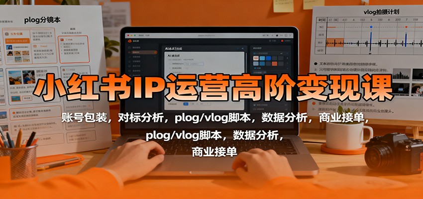 小红书IP运营高阶变现课：账号包装，对标分析，plog/vlog脚本，数据分析，商业接单-鼎铸网