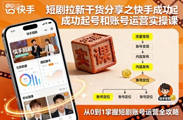 短剧拉新干货分享之快手成功起号和账号运营实操课-鼎铸网